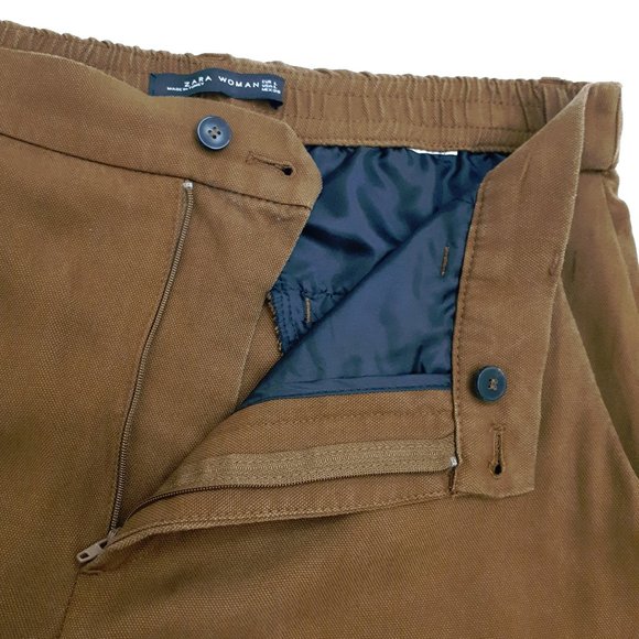 ZARA Slim Fit Tapered Office Trouser with Stretch Waist in Warm Olive Brown - Picture 3 of 4